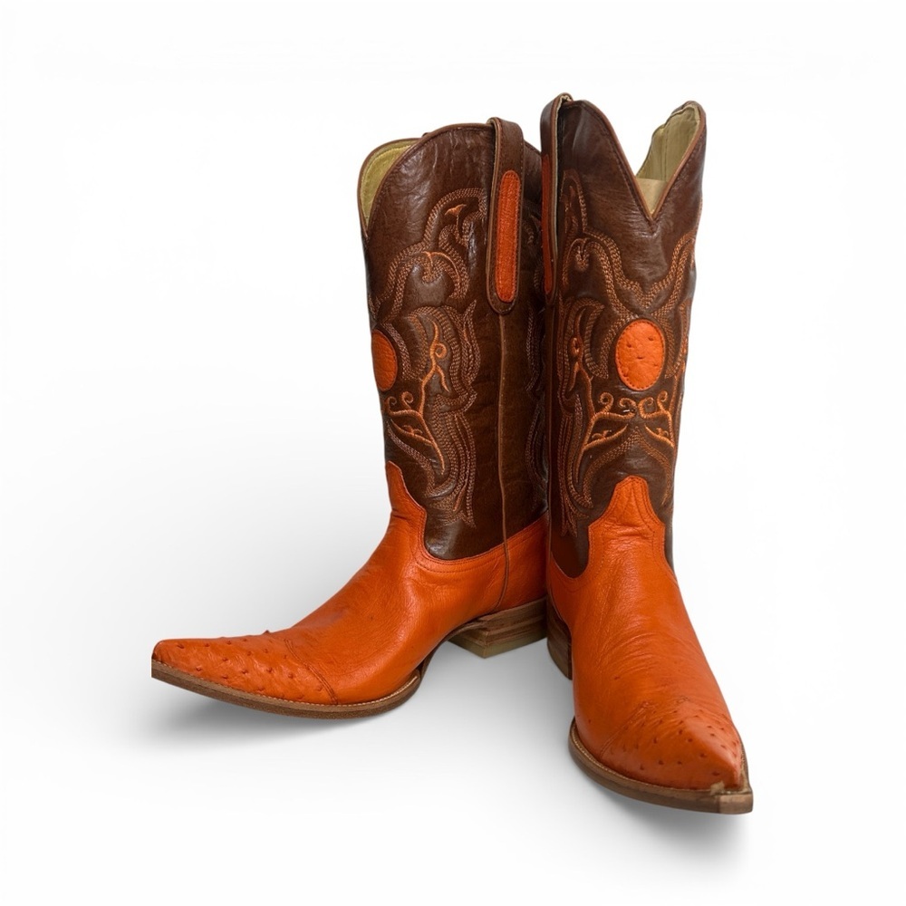 Men's Western Leather Boots in Rich Brown and Vibrant Orange